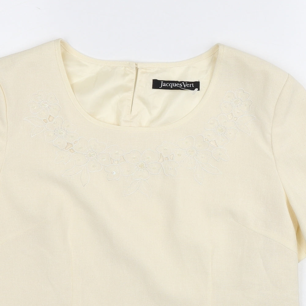 Jacques Vert Womens Ivory Polyester Basic T-Shirt Size 10 Round Neck - Lace detail