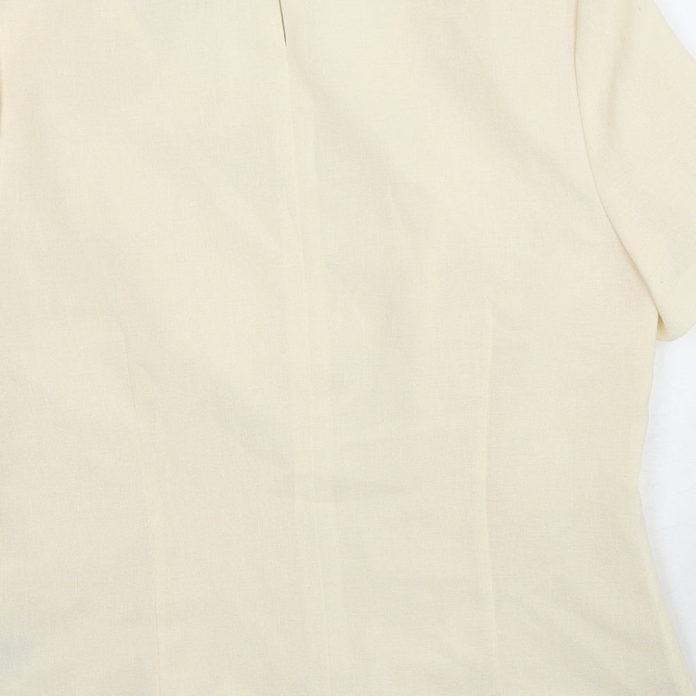 Jacques Vert Womens Ivory Polyester Basic T-Shirt Size 10 Round Neck - Lace detail