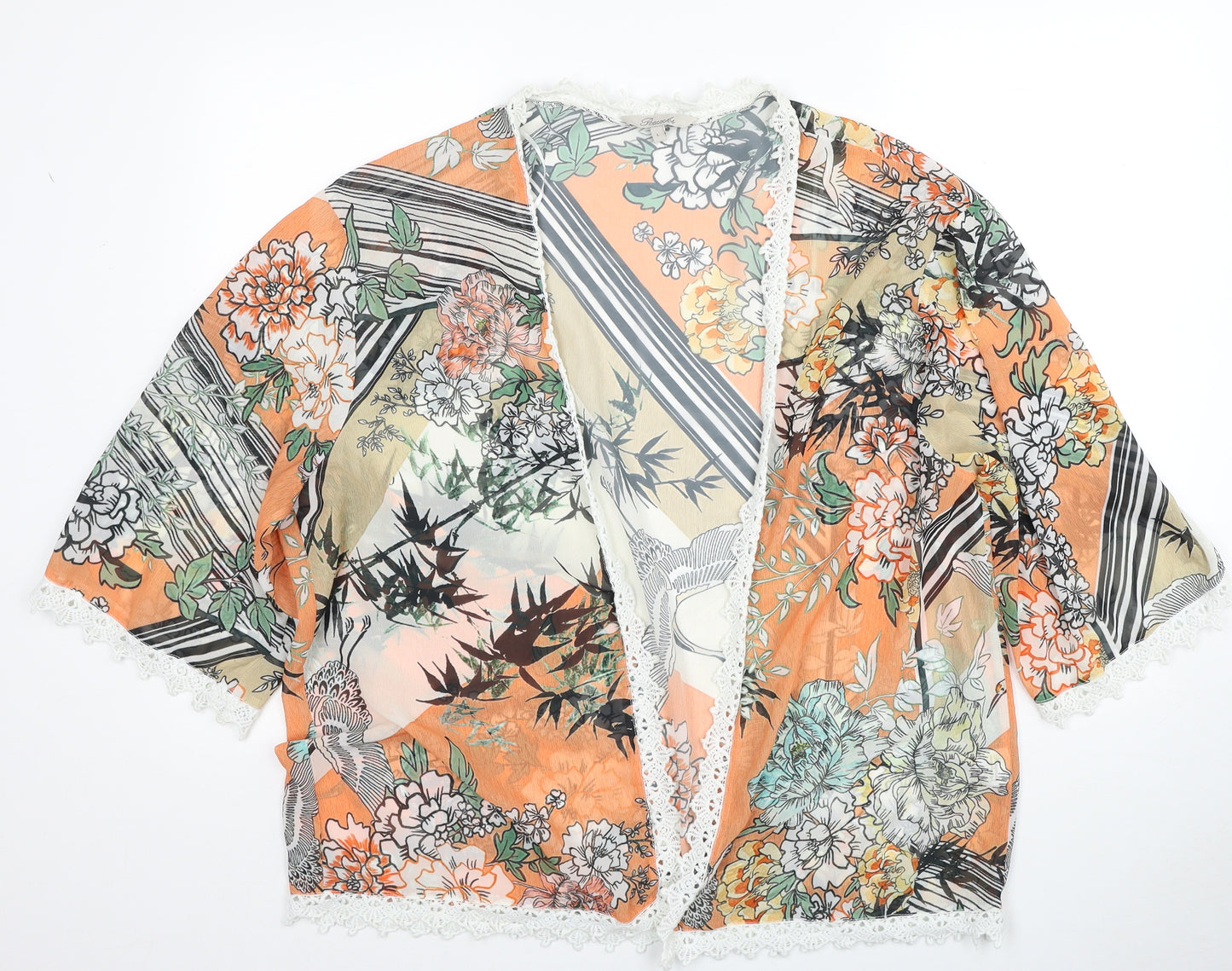 Peacocks Womens Multicoloured Geometric Polyester Kimono Blouse Size L V-Neck