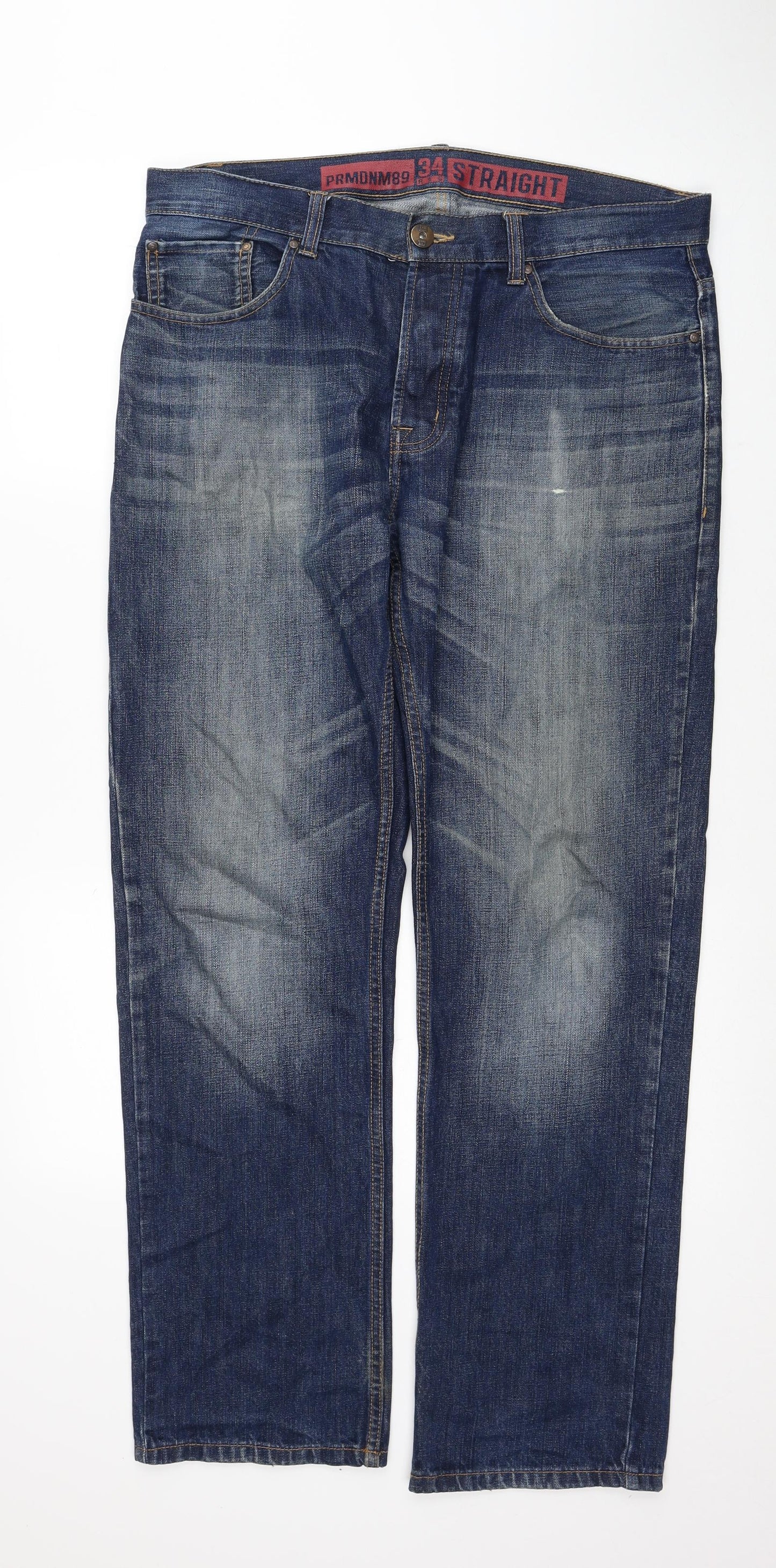 George Mens Blue Cotton Straight Jeans Size 34 in L31 in Regular Zip