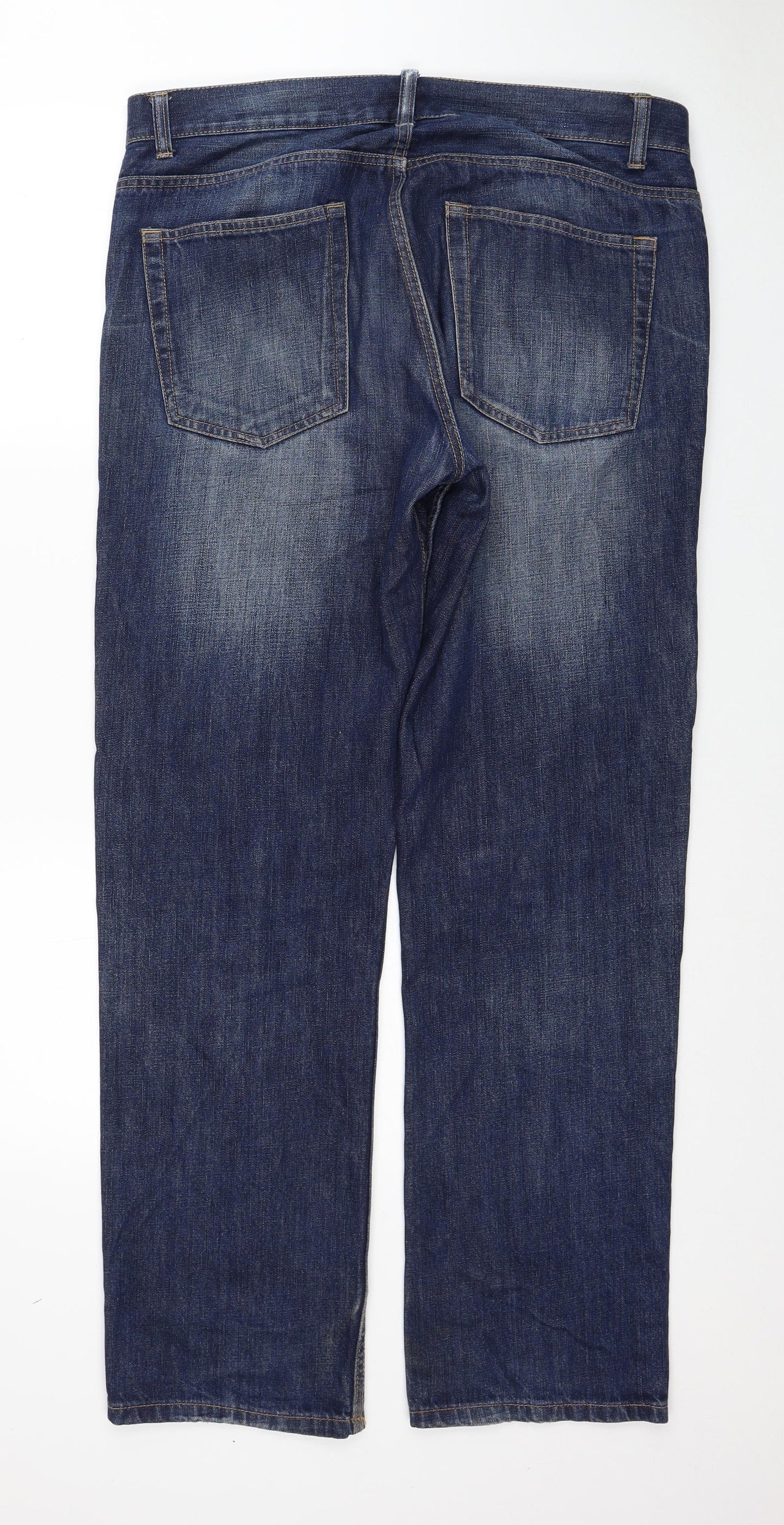 George Mens Blue Cotton Straight Jeans Size 34 in L31 in Regular Zip