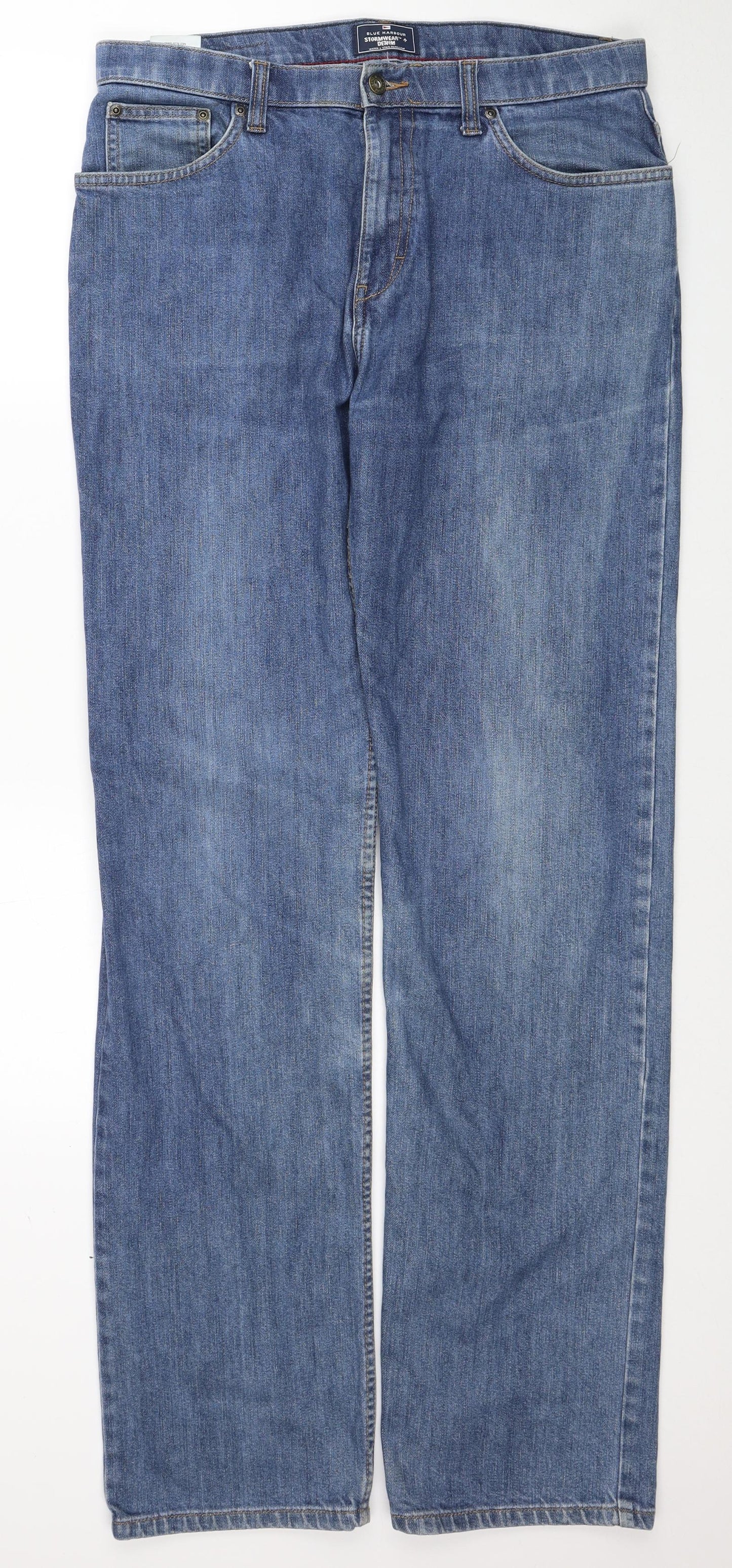 Blue Harbour Mens Blue Cotton Straight Jeans Size 34 in L35 in Regular Zip