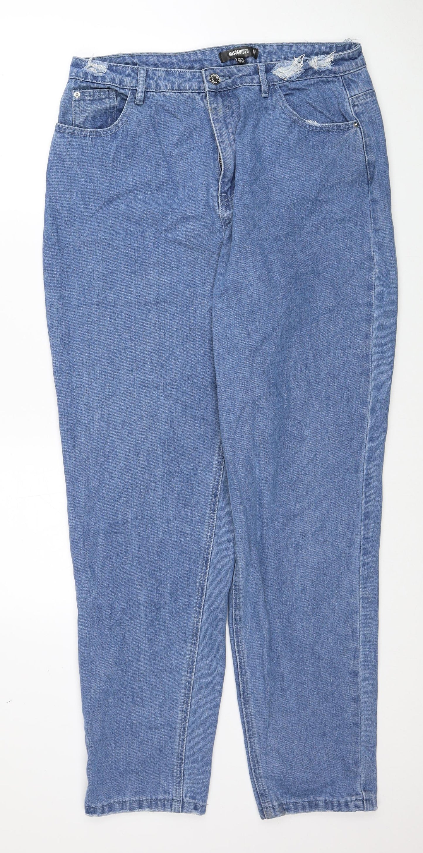 Missguided Womens Blue Cotton Tapered Jeans Size 14 Regular Zip