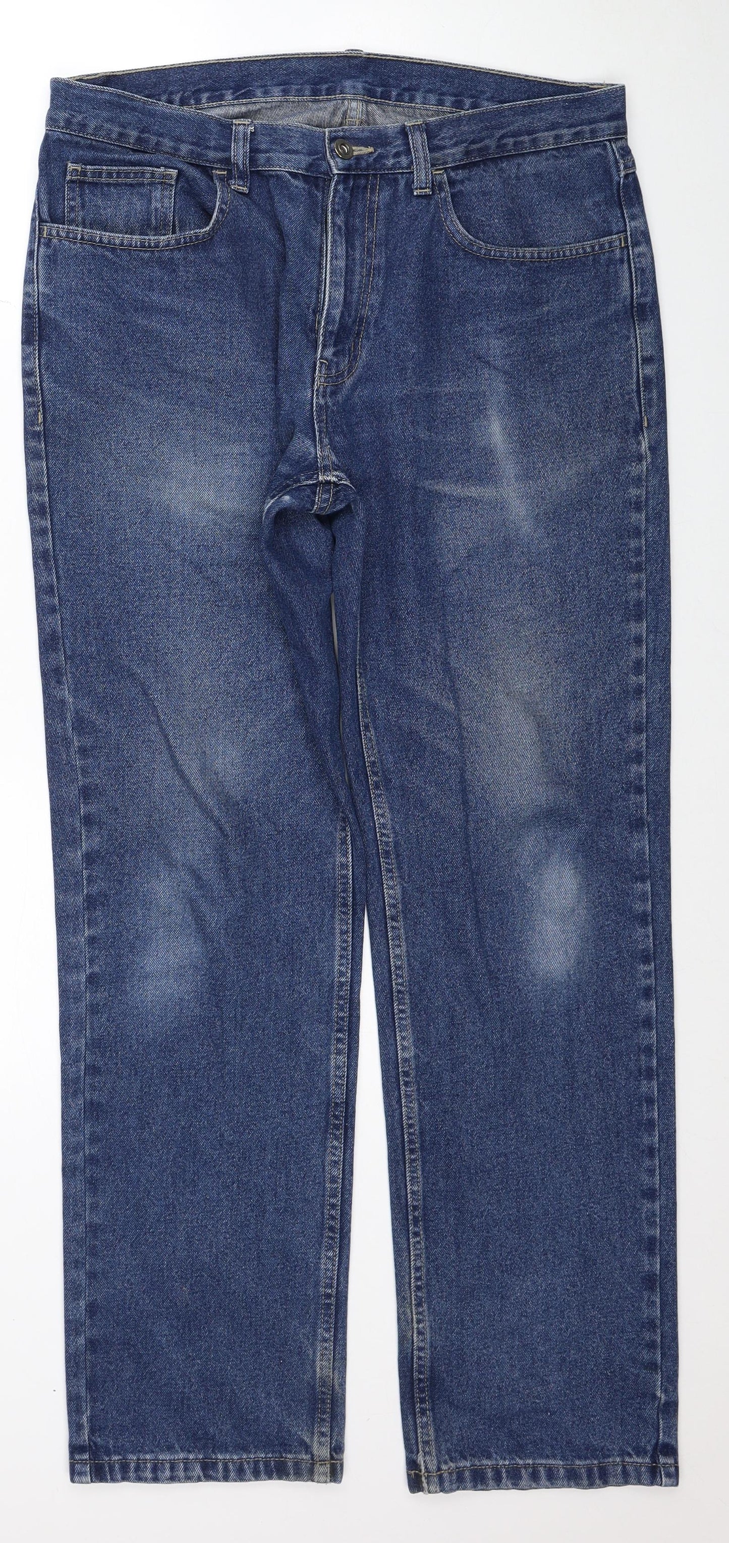 George Mens Blue Cotton Straight Jeans Size 34 in L31 in Regular Zip