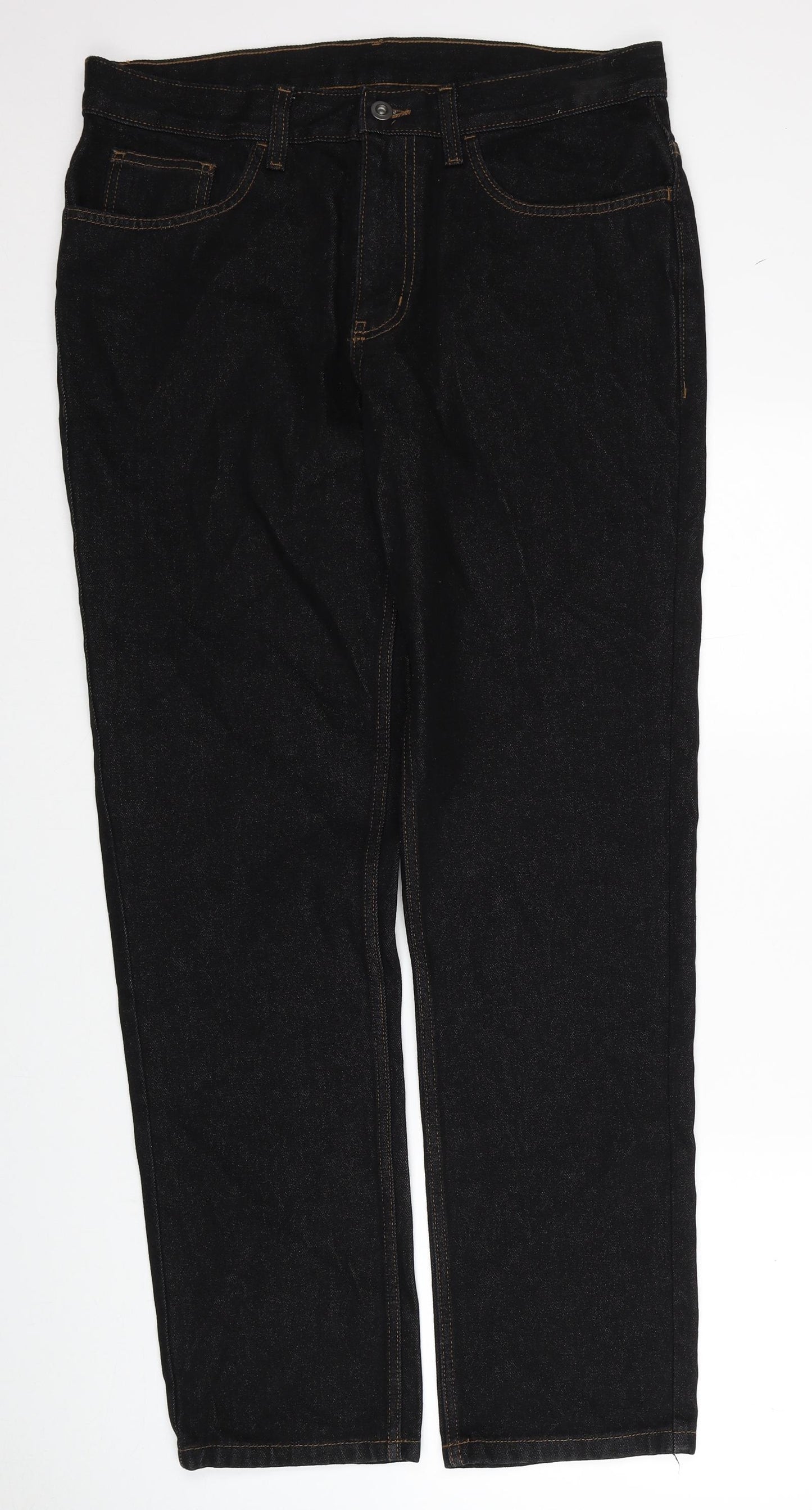 George Mens Black Cotton Straight Jeans Size 34 in L32 in Regular Zip