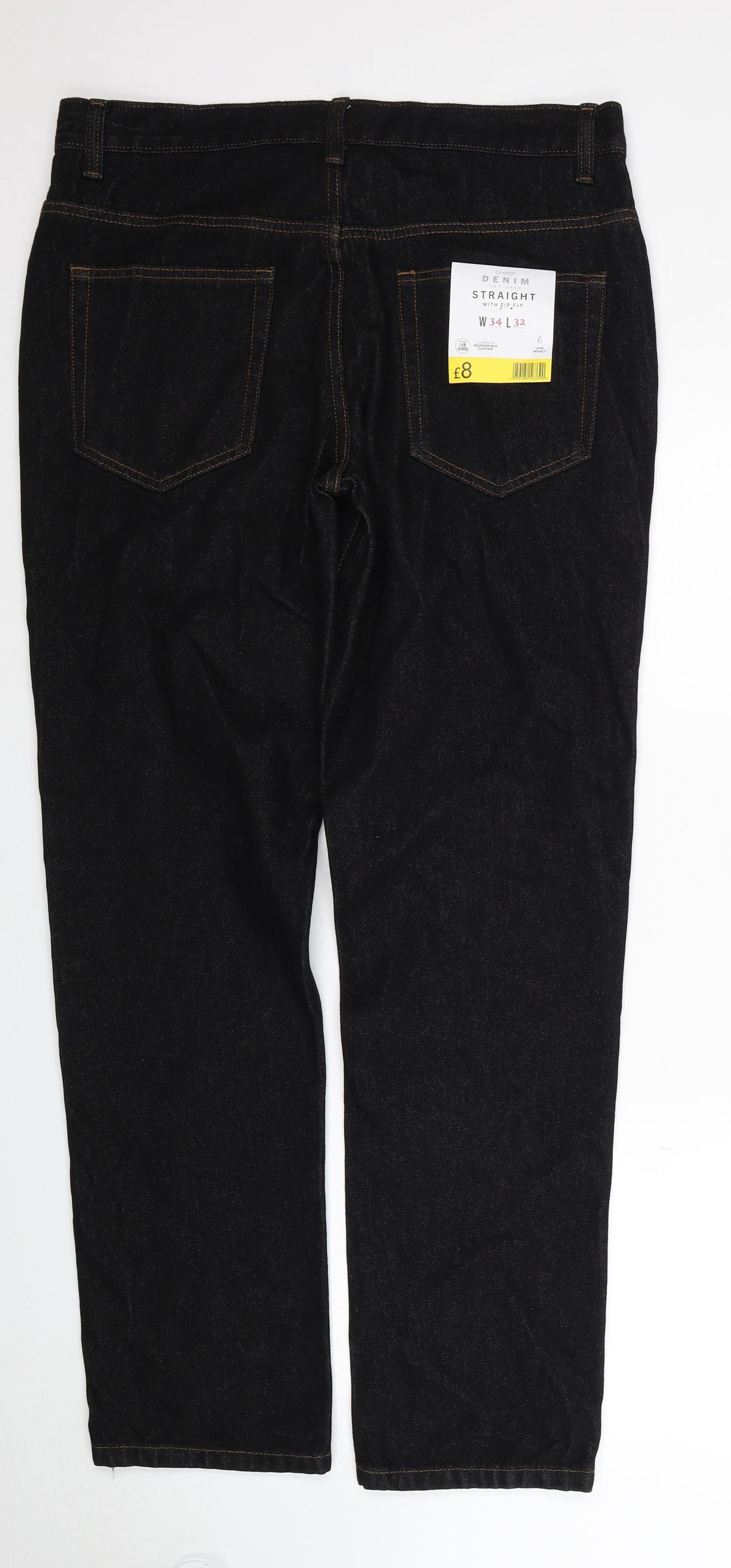 George Mens Black Cotton Straight Jeans Size 34 in L32 in Regular Zip