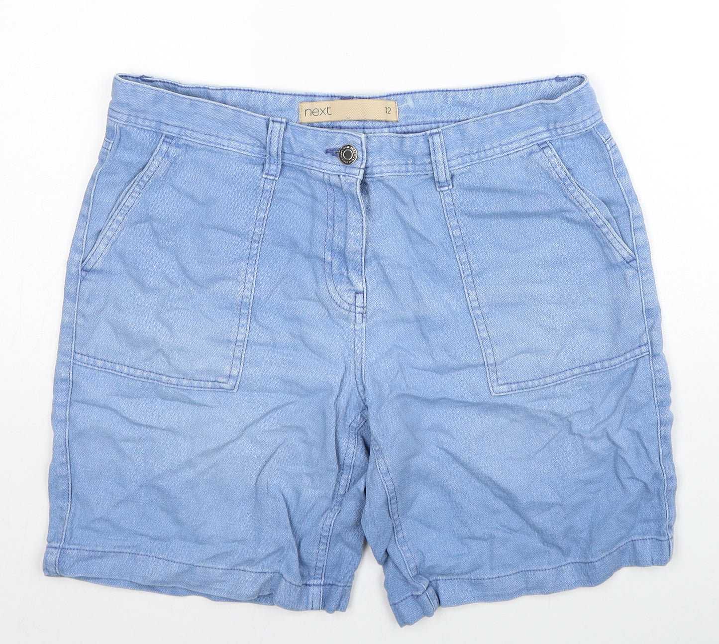 NEXT Womens Blue Cotton Chino Shorts Size 12 Regular Zip