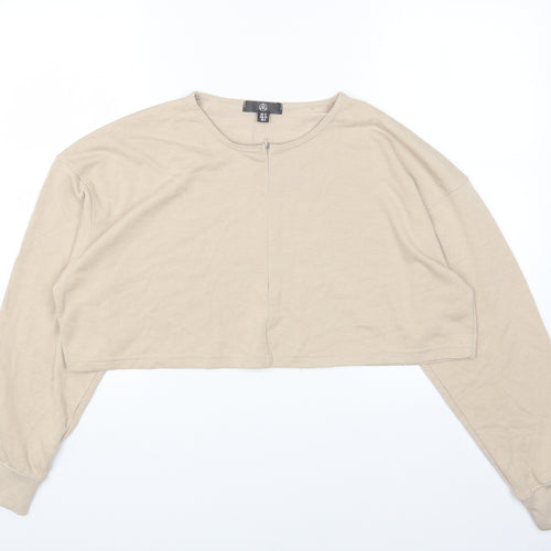 Missguided Womens Beige Cotton Pullover Sweatshirt Size 12 Zip