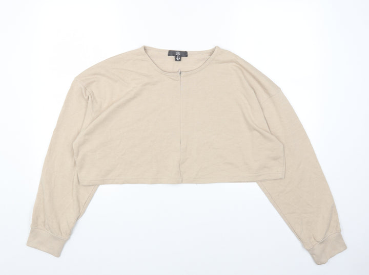 Missguided Womens Beige Cotton Pullover Sweatshirt Size 12 Zip
