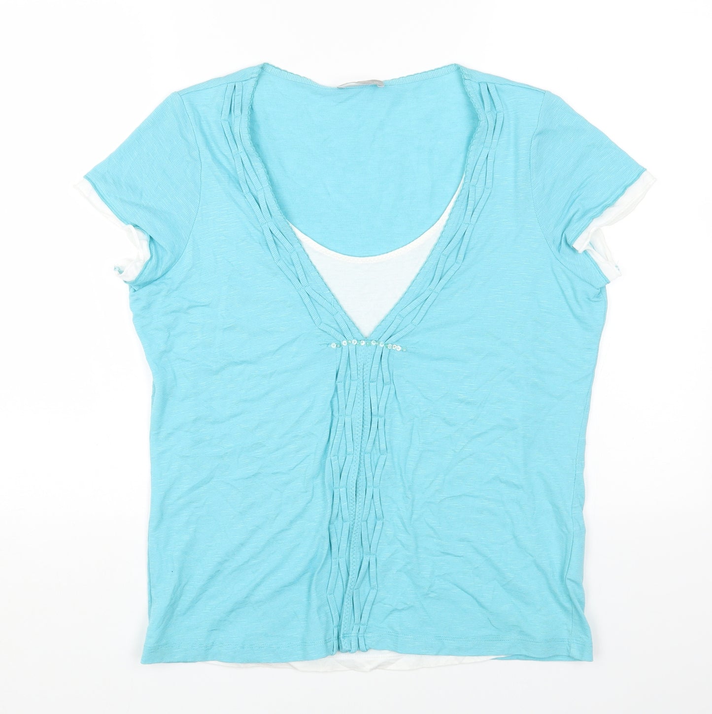Per Una Womens Blue Cotton Basic T-Shirt Size 16 Scoop Neck