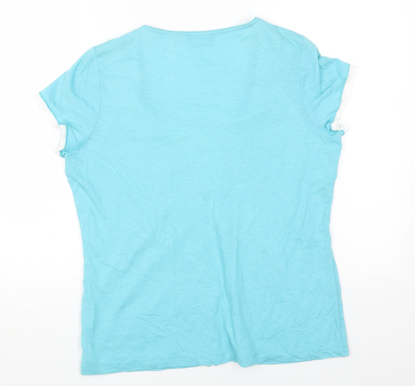 Per Una Womens Blue Cotton Basic T-Shirt Size 16 Scoop Neck