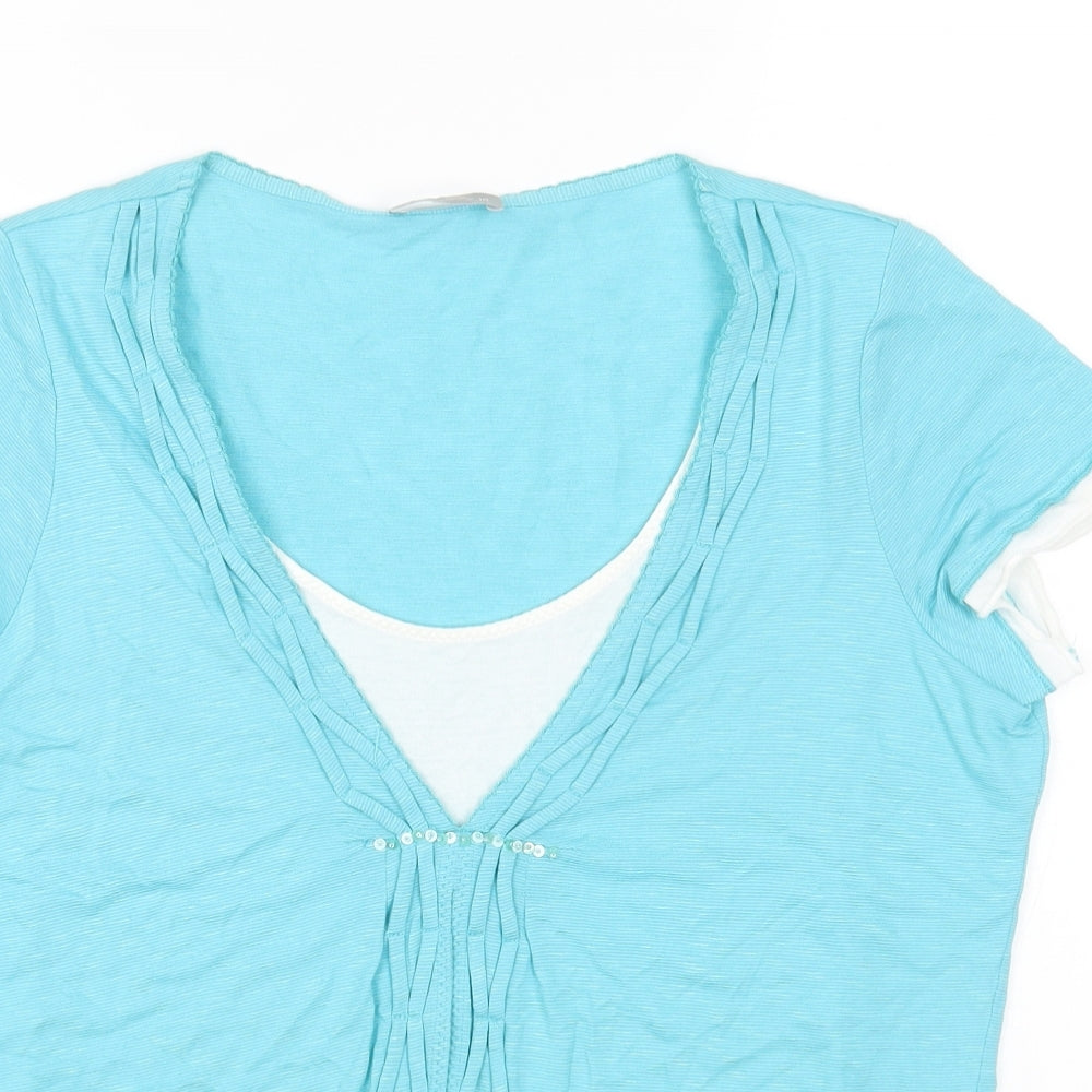 Per Una Womens Blue Cotton Basic T-Shirt Size 16 Scoop Neck