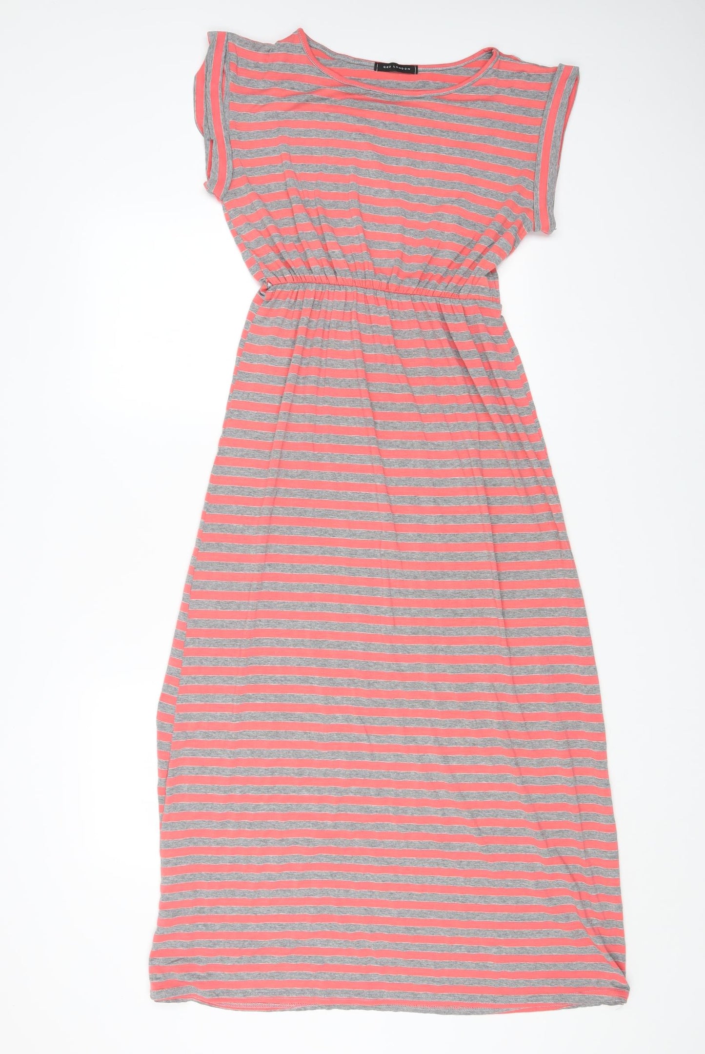 QED London Womens Grey Striped Cotton Maxi Size S Boat Neck Pullover