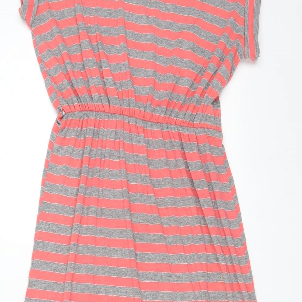 QED London Womens Grey Striped Cotton Maxi Size S Boat Neck Pullover