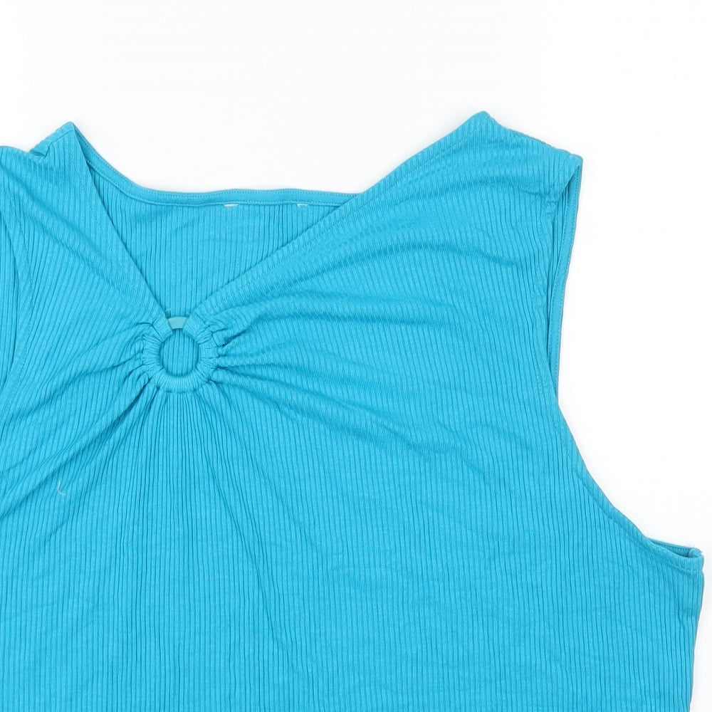 TU Womens Blue Viscose Basic Tank Size 24 V-Neck