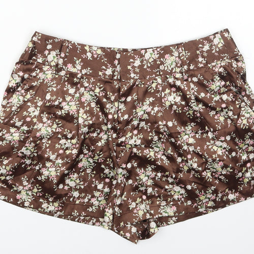 Sans Souci Womens Brown Geometric Polyester Hot Pants Shorts Size S Regular Zip