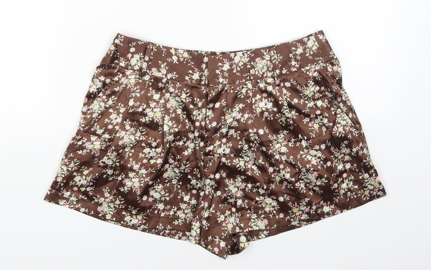 Sans Souci Womens Brown Geometric Polyester Hot Pants Shorts Size S Regular Zip