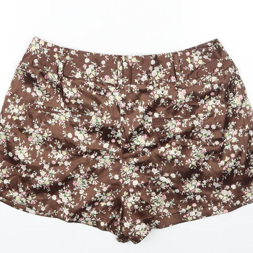 Sans Souci Womens Brown Geometric Polyester Hot Pants Shorts Size S Regular Zip