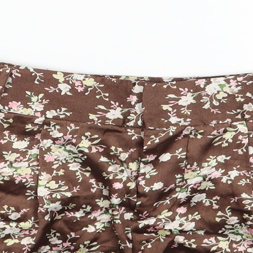 Sans Souci Womens Brown Geometric Polyester Hot Pants Shorts Size S Regular Zip