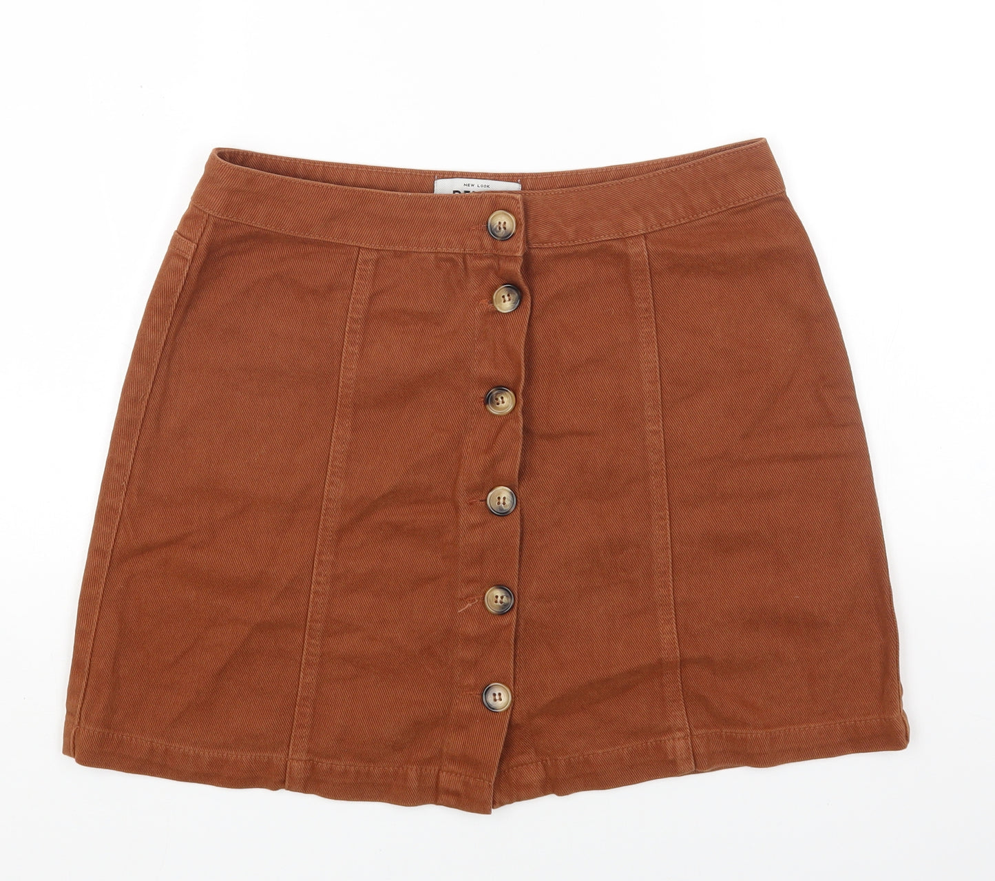 New Look Womens Brown Cotton Mini Skirt Size 12 Button