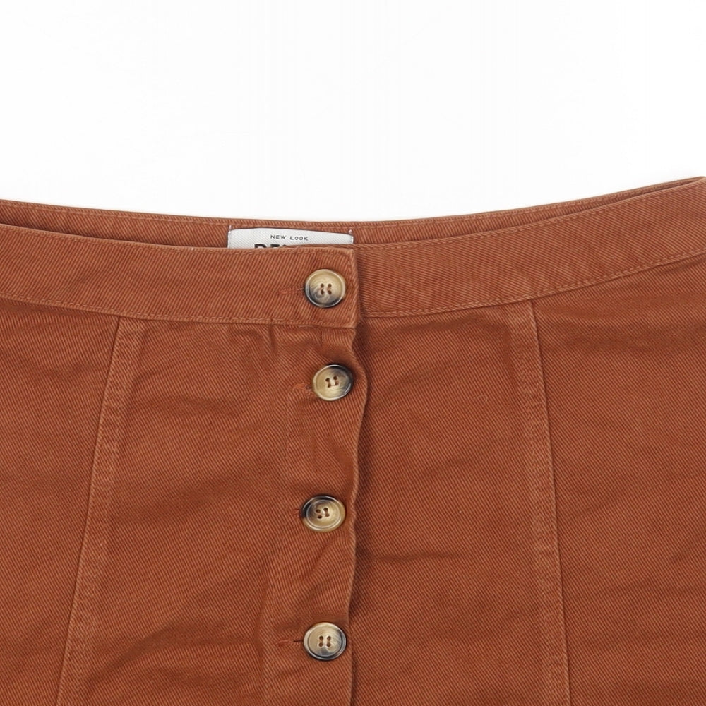 New Look Womens Brown Cotton Mini Skirt Size 12 Button