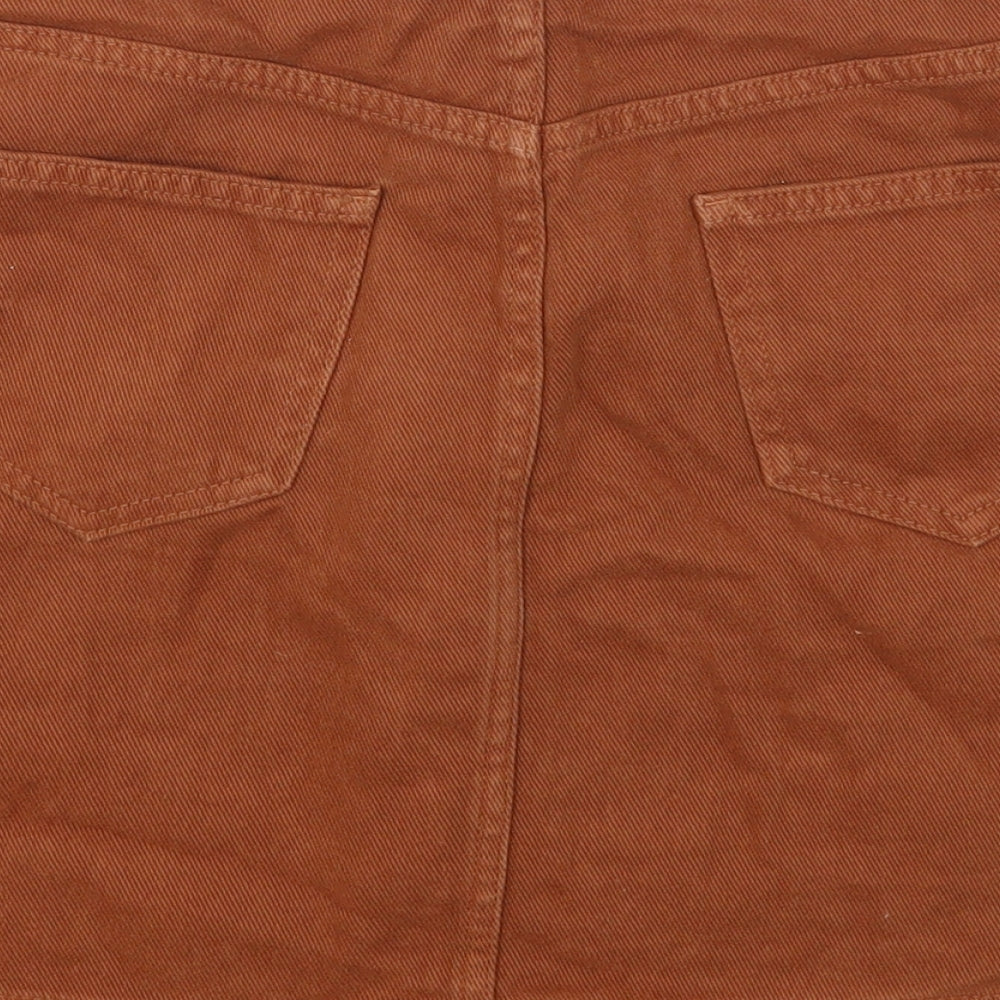 New Look Womens Brown Cotton Mini Skirt Size 12 Button