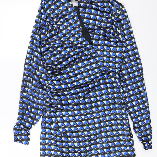 Zara Womens Blue Geometric Polyester Shift Size M Round Neck Zip