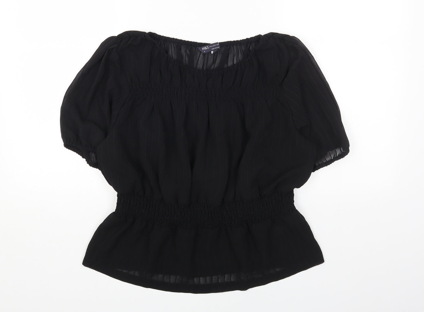 Marks and Spencer Womens Black Polyester Basic Blouse Size 10 Round Neck