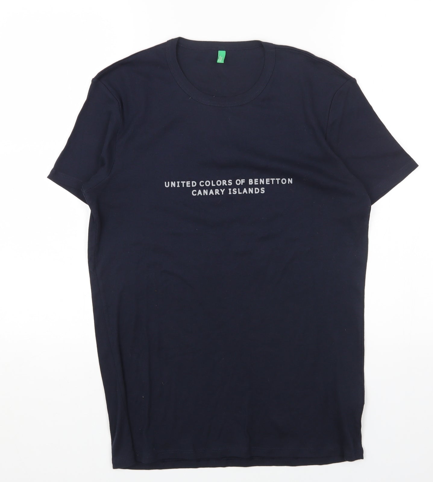 United Colors of Benetton Womens Blue Cotton Basic T-Shirt Size M Round Neck - Canary Islands