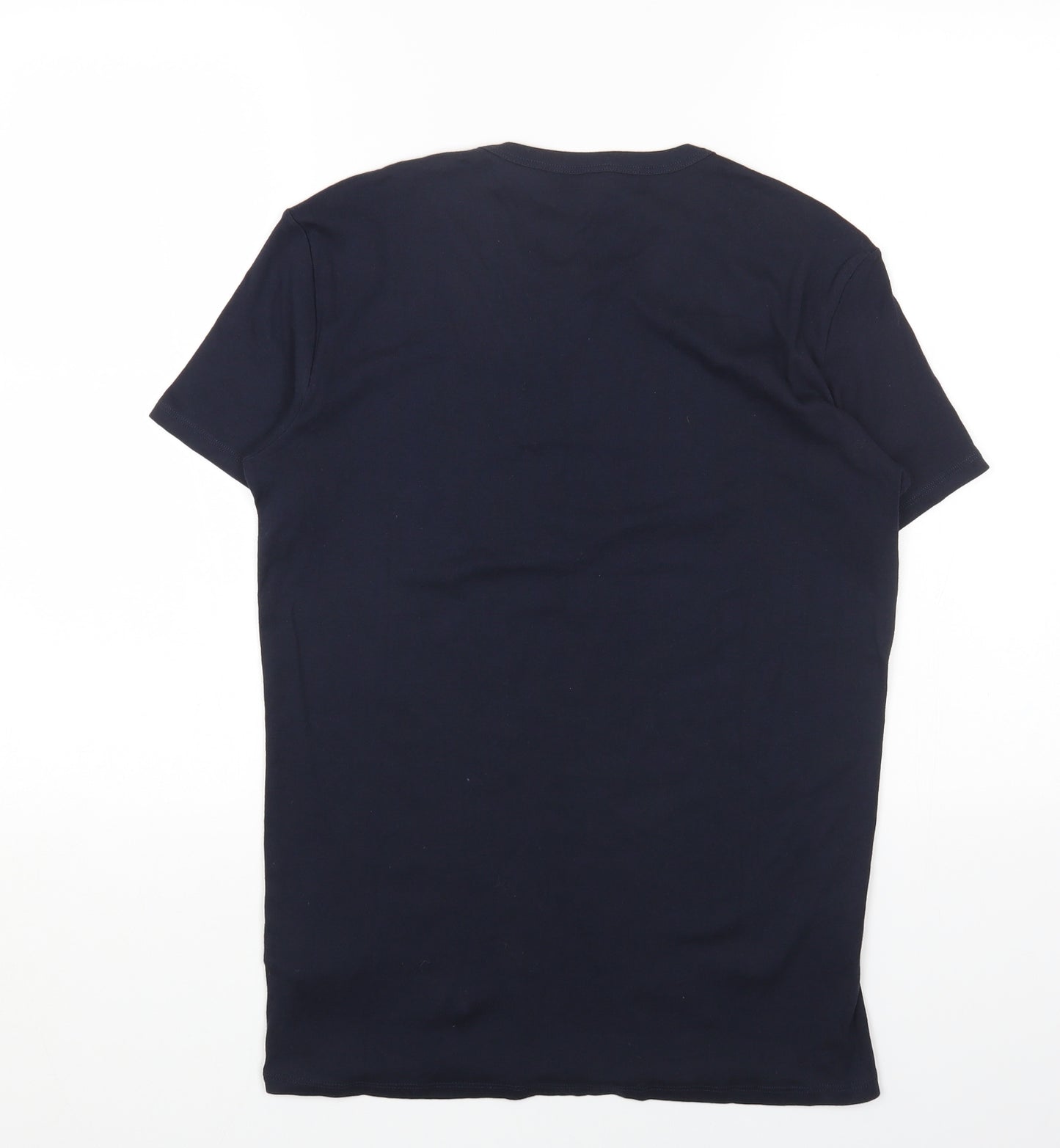 United Colors of Benetton Womens Blue Cotton Basic T-Shirt Size M Round Neck - Canary Islands