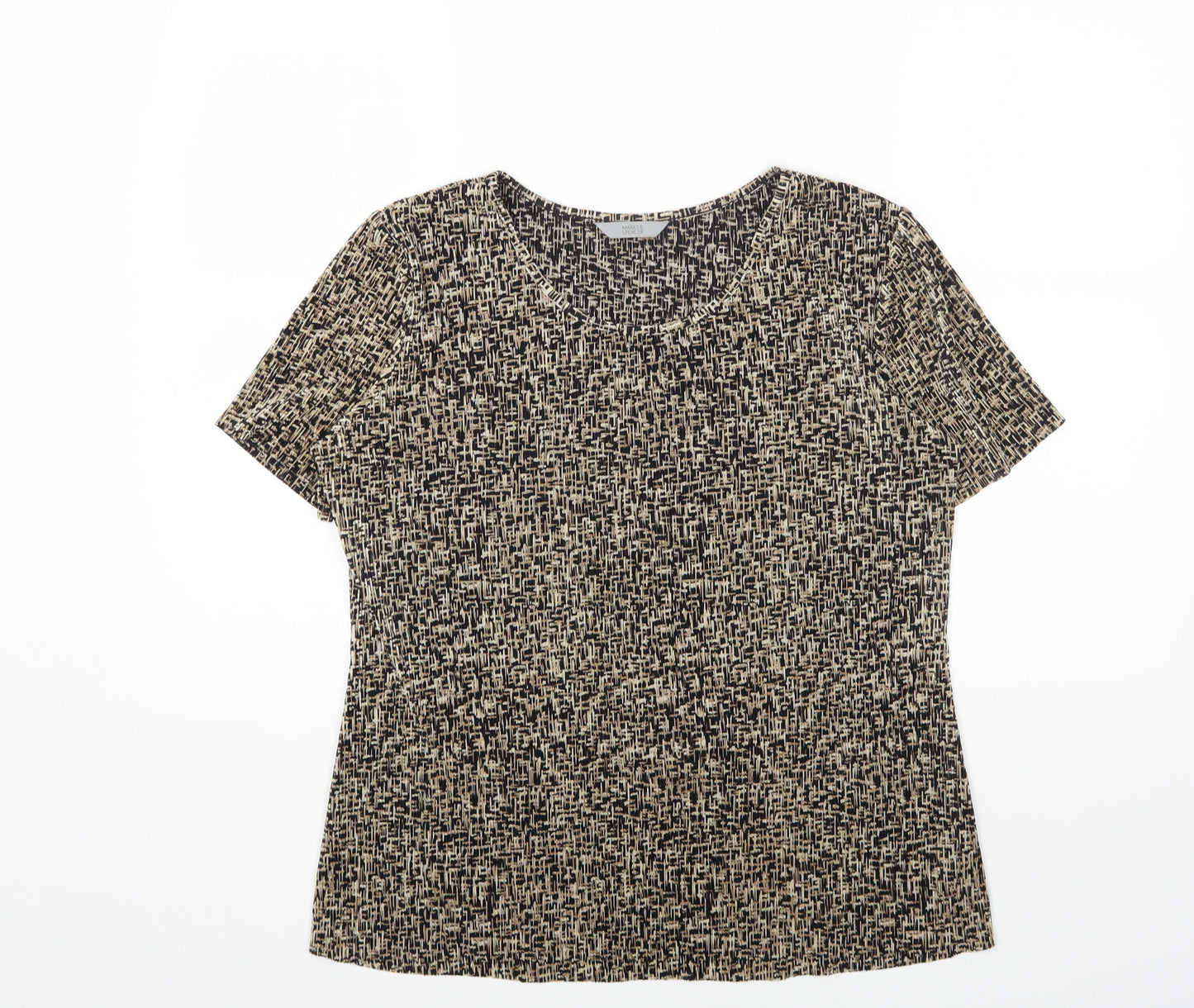 Marks and Spencer Womens Brown Geometric Polyester Basic T-Shirt Size 16 Round Neck