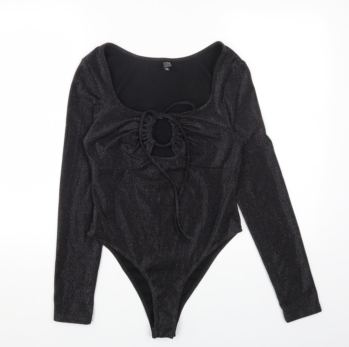 SheIn Womens Black Polyester Bodysuit One-Piece Size L Snap