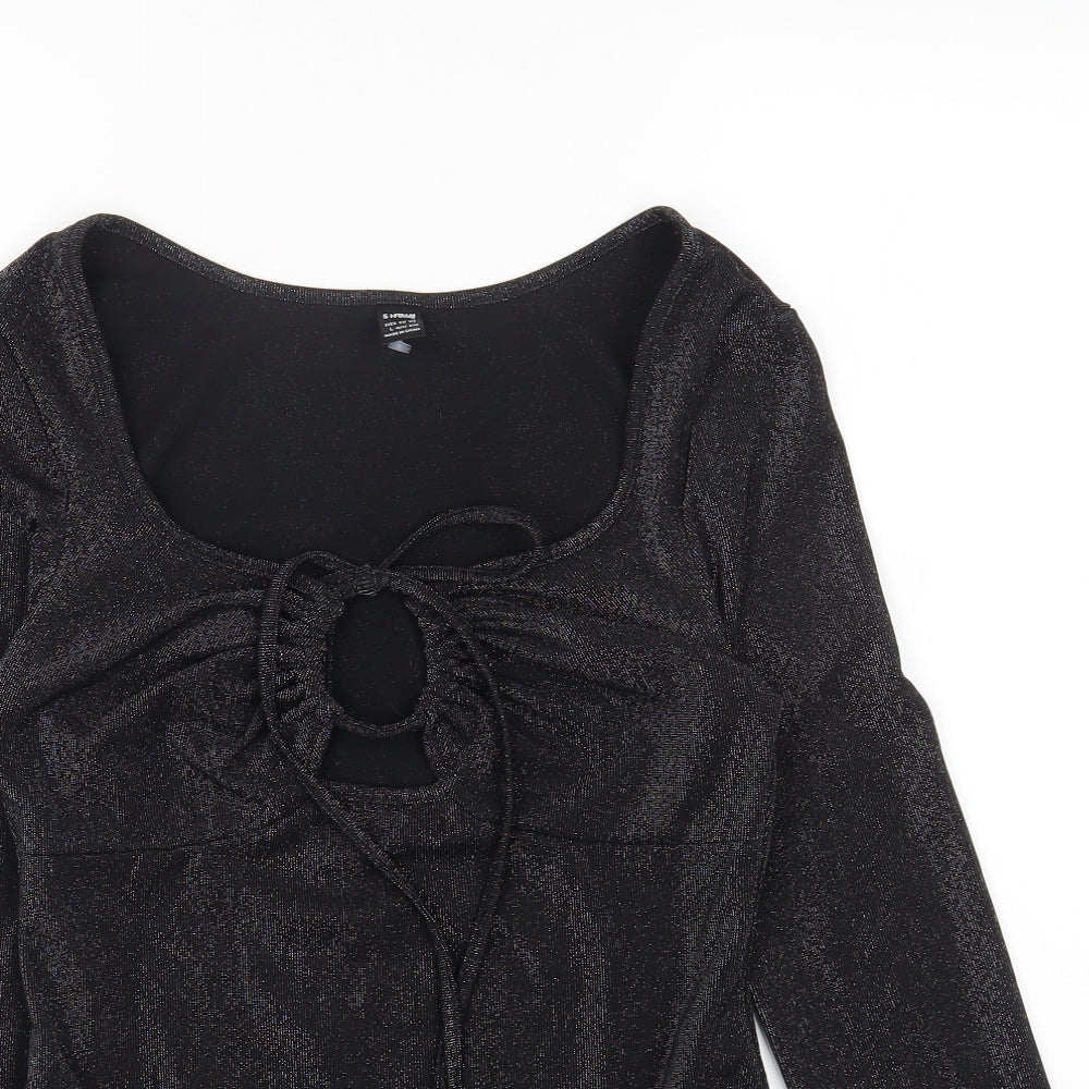 SheIn Womens Black Polyester Bodysuit One-Piece Size L Snap