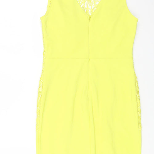 Lipsy Womens Yellow Floral Polyester A-Line Size 12 Square Neck Zip