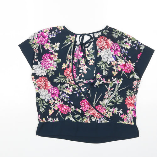 Marks and Spencer Womens Blue Floral Polyester Basic Blouse Size 6 Round Neck