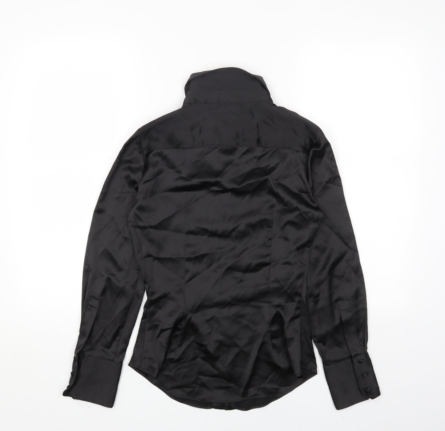 Zara Womens Black Viscose Basic Button-Up Size XS V-Neck