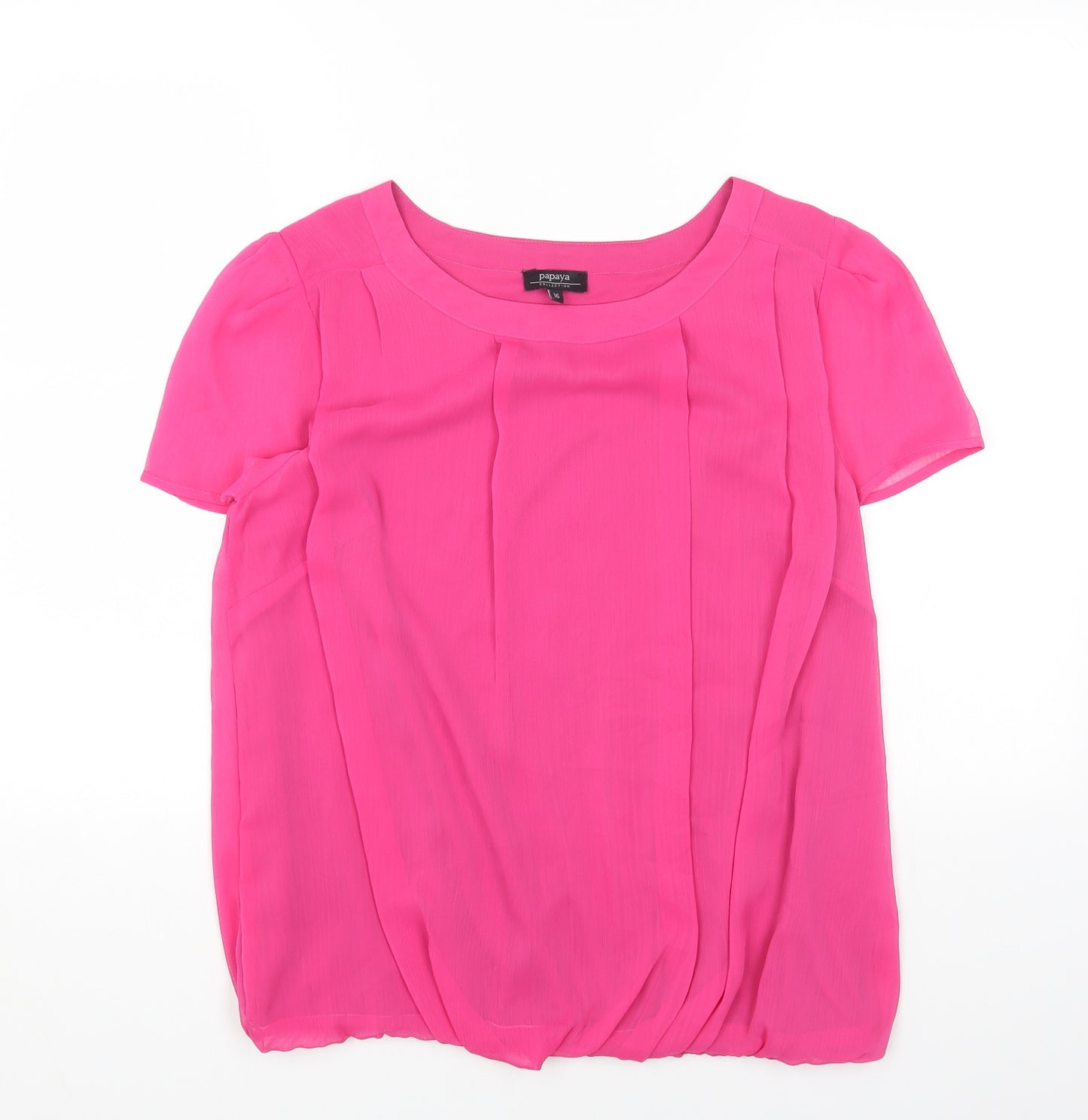 Papaya Womens Pink Polyester Basic Blouse Size 16 Round Neck