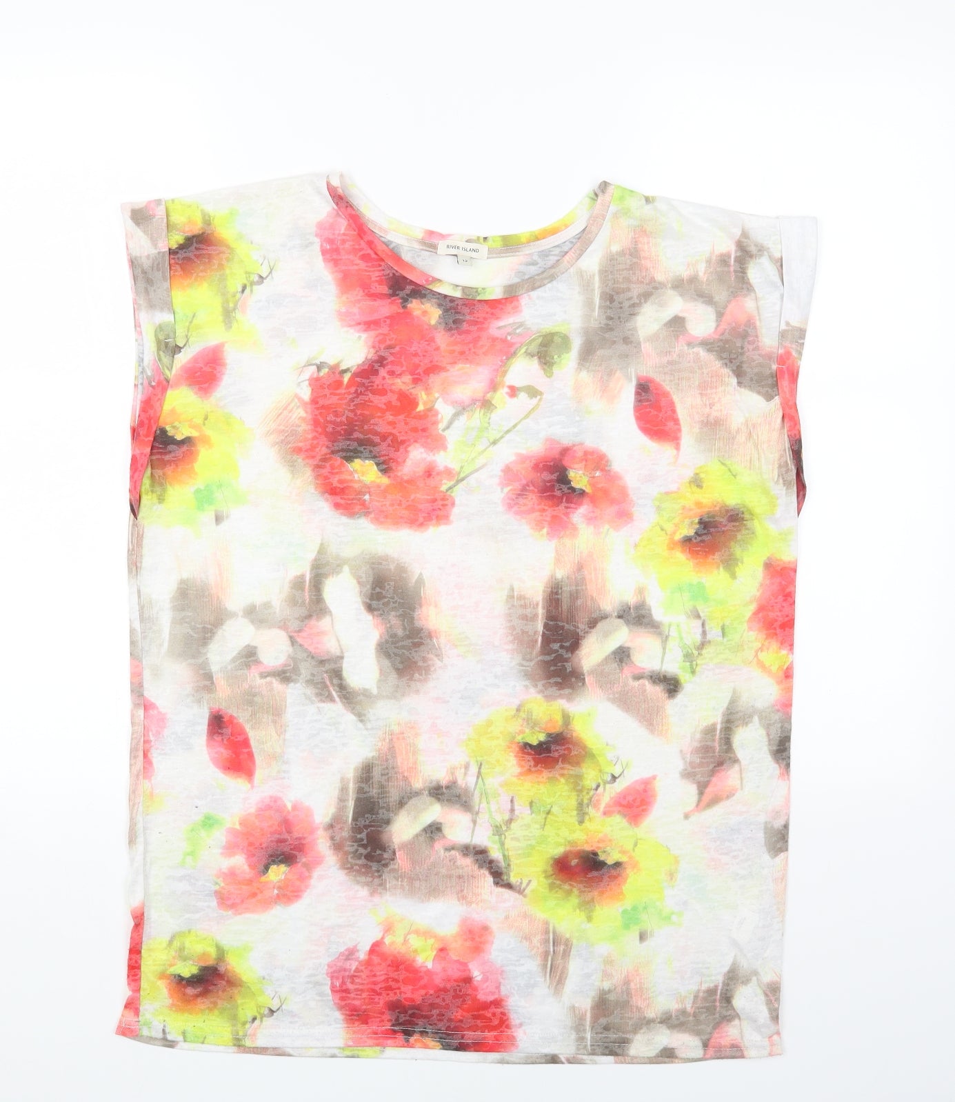 River Island Womens Multicoloured Geometric Polyester Basic Tank Size 12 Round Neck