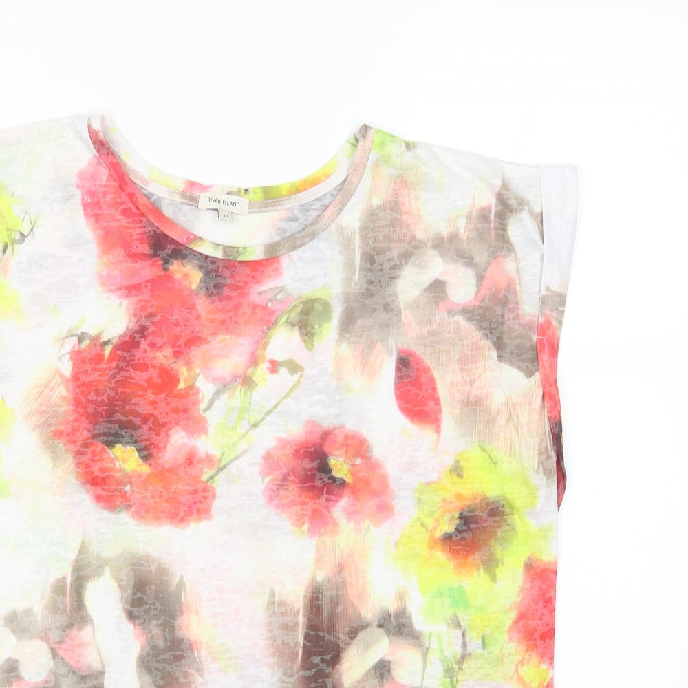 River Island Womens Multicoloured Geometric Polyester Basic Tank Size 12 Round Neck