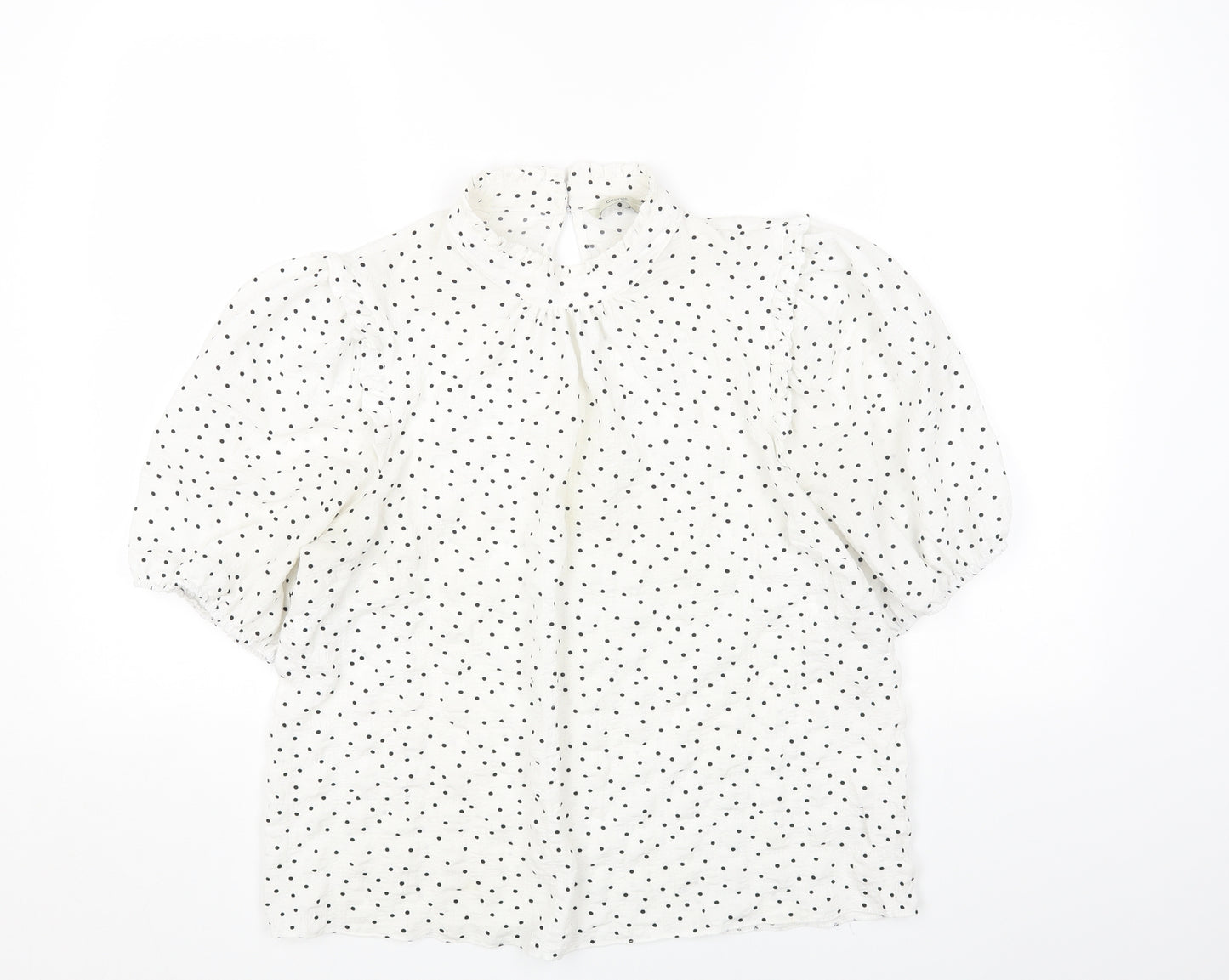 George Womens White Polka Dot Polyester Basic T-Shirt Size 14 Mock Neck