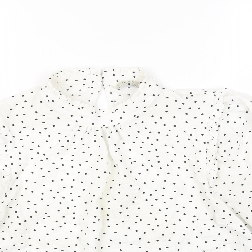 George Womens White Polka Dot Polyester Basic T-Shirt Size 14 Mock Neck