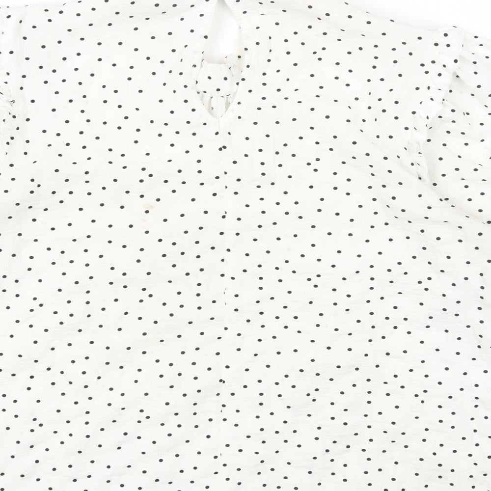 George Womens White Polka Dot Polyester Basic T-Shirt Size 14 Mock Neck