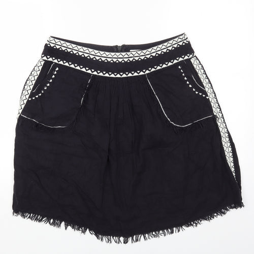 AND/OR Womens Black Geometric Cotton Mini Skirt Size 12 Zip