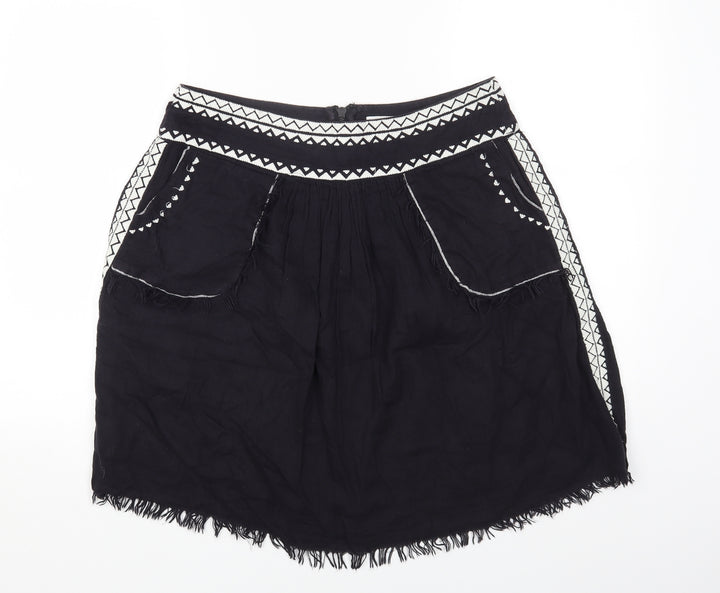 AND/OR Womens Black Geometric Cotton Mini Skirt Size 12 Zip
