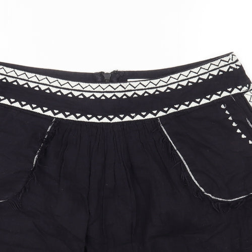 AND/OR Womens Black Geometric Cotton Mini Skirt Size 12 Zip