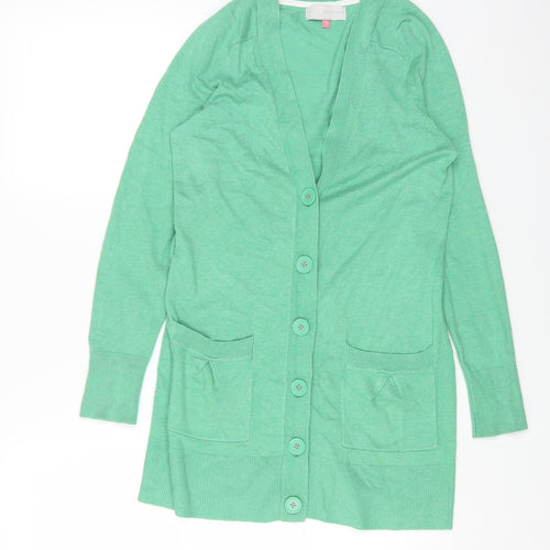 John Lewis Womens Green V-Neck Viscose Cardigan Jumper Size 10