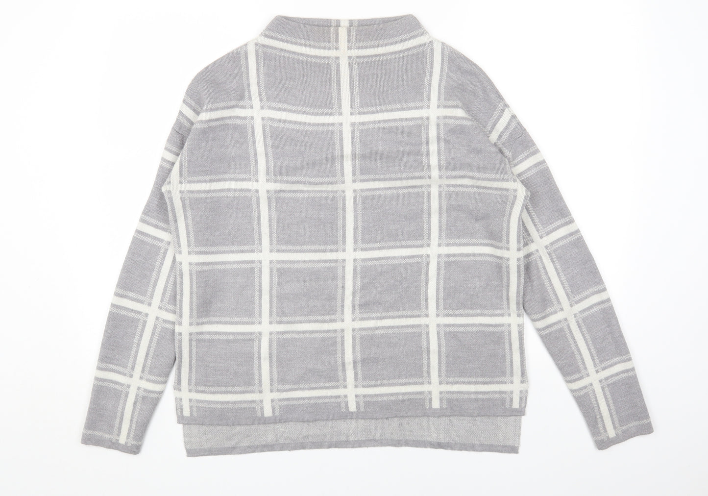 Marks and Spencer Womens Grey Mock Neck Plaid Acrylic Pullover Jumper Size L