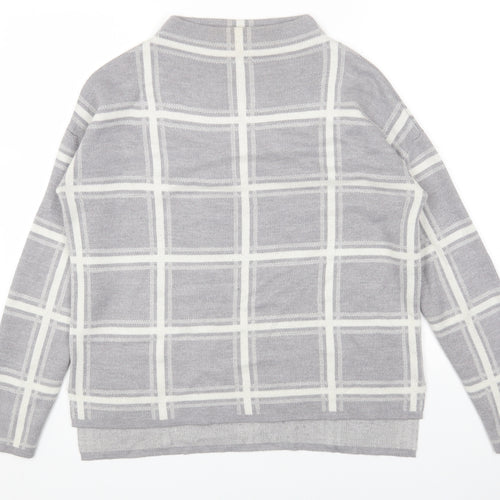 Marks and Spencer Womens Grey Mock Neck Plaid Acrylic Pullover Jumper Size L