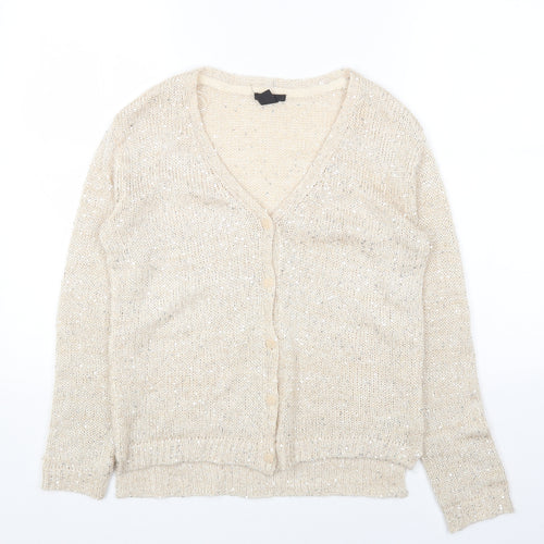 H&M Womens Beige V-Neck Viscose Cardigan Jumper Size XS