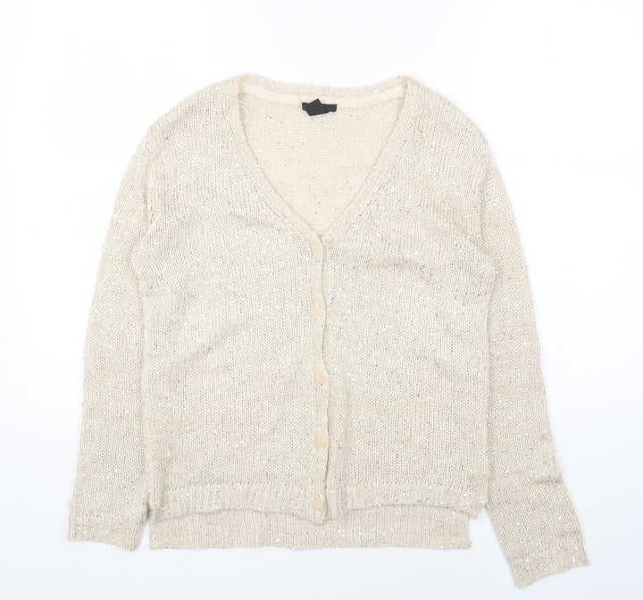 H&M Womens Beige V-Neck Viscose Cardigan Jumper Size XS